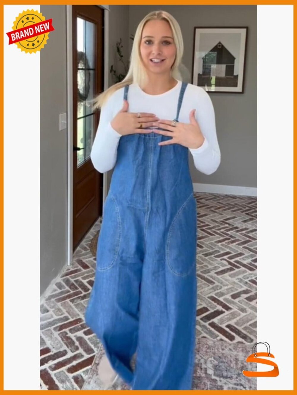 Slouchy Denim Overalls Wide Leg Jumpsuit Adjustable Tie Back Backless - Picture 7 of 7